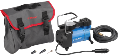 Компрессор ЗУБР &quot;ЭКСПЕРТ&quot; автомобильный давление 10 атм, длина провода 3 м, длина шланга 2 м, 3 насадки — Официальный партнер ЗУБР в России