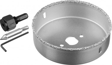 Коронка-чашка ЗУБР, высота 25мм, d=102мм, с карбид-вольфрамовой крошкой, зерно Р 30-40, в сборе с державкой и сверлом, &quot;Профессионал&quot;, 33360-102_z01 — Официальный партнер ЗУБР в России