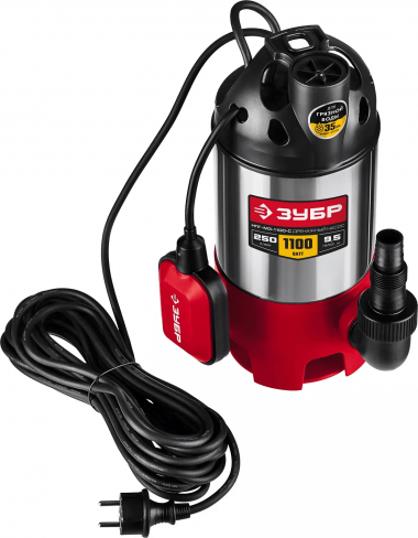 ЗУБР 1100 Вт, дренажный насос для грязной воды, корпус - нерж. сталь (НПГ-М3-1100-С) — Официальный партнер ЗУБР в России