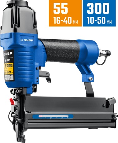 ЗУБР Т55/300, пневматический нейлер-степлер 18Ga 2-в-1: для скоб тип 55 и гвоздей тип 300, Профессионал (31937) — Официальный партнер ЗУБР в России