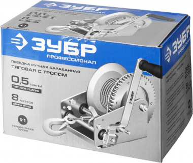 Лебедка ручная барабанная ЗУБР тяговая, тросовая, 0.5 т, 8 м, &quot;ПРОФЕССИОНАЛ&quot; 43113-0.5_z01 — Официальный партнер ЗУБР в России