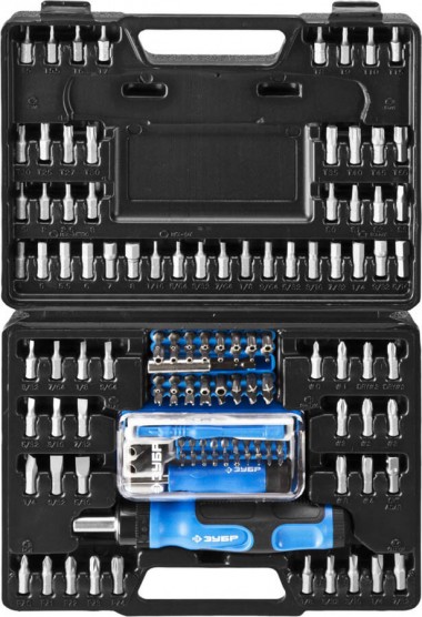 Набор ЗУБР &quot;ЭКСПЕРТ&quot;: Отвертка реверсивная с магнитным битодержателем и отсеком для бит в рукоятке, Cr-V, 130 предметов — Официальный партнер ЗУБР в России