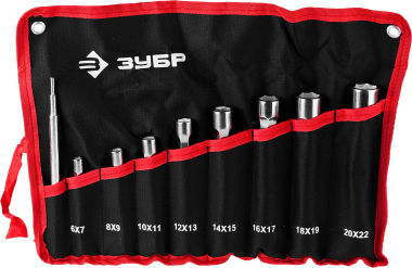 Набор ЗУБР &quot;МАСТЕР&quot;: Ключи торцовые, двухсторонние, усиленные, шестигранный профиль, 6-22мм, с воротком, 9 шт — Официальный партнер ЗУБР в России
