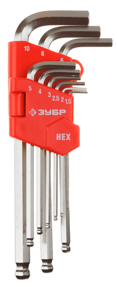 Набор ключей имбусовых длинные с шариком ЗУБР «Мастер», HEX, 1.5-10мм, 9шт 27461-2_z02 — Официальный партнер ЗУБР в России