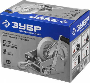 Лебедка ручная барабанная ЗУБР тяговая, тросовая, 0.7 т, 8 м, &quot;ПРОФЕССИОНАЛ&quot; 43113-0.7_z01 — Официальный партнер ЗУБР в России