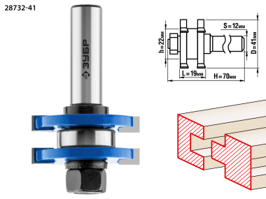 Фреза комбинированная пазо-шиповая, D= 41мм, рабочая длина-19мм, хв.-12мм, d-22мм, ЗУБР Профессионал — Официальный партнер ЗУБР в России