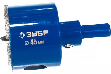 Коронка алмазная по кафелю и стеклу, d=45 мм, зерно Р 60, в сборе с центрирующим сверлом и имбусовым ключом, ЗУБР Профессионал 29850-45 — Официальный партнер ЗУБР в России