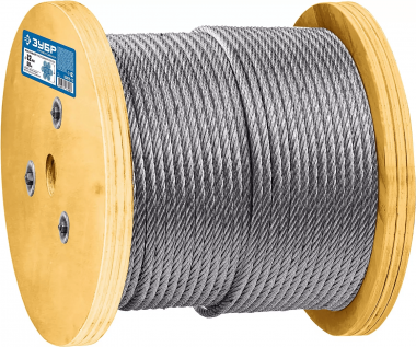 Трос ЗУБР грузоподъемный стальной, оцинкованный, DIN 3060, d=12 мм, L=50 м, Профессионал 30415-12 — Официальный партнер ЗУБР в России