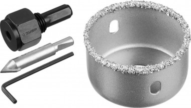 Коронка-чашка ЗУБР, высота 25мм, d=51мм, с карбид-вольфрамовой крошкой, зерно Р 30-40, в сборе с державкой и сверлом, &quot;Профессионал&quot;, 33360-051_z01 — Официальный партнер ЗУБР в России