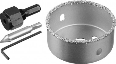 Коронка-чашка ЗУБР, высота 25мм, d=64мм, с карбид-вольфрамовой крошкой, зерно Р 30-40, в сборе с державкой и сверлом, &quot;Профессионал&quot;, 33360-064_z01 — Официальный партнер ЗУБР в России