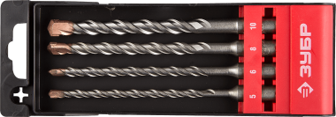 Набор ЗУБР: Буры по бетону, хвостовик SDS-plus, S4, в боксе, 5х160, 6х160, 8х160, 10х160мм, 4шт — Официальный партнер ЗУБР в России