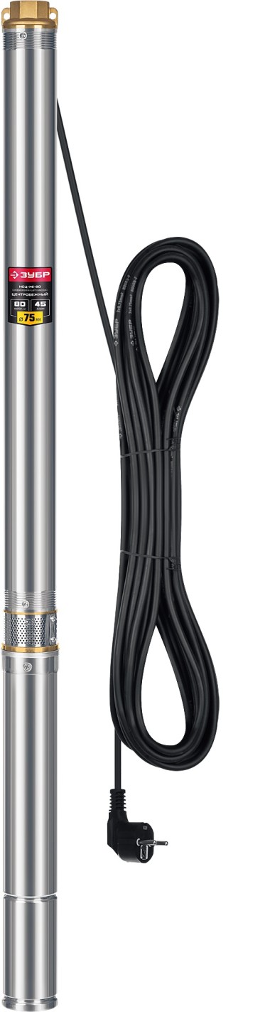 ЗУБР 1000 Вт, 80 м напор, скважинный центробежный насос, корпус из нержавеющей стали (НСЦ-75-80) — Официальный партнер ЗУБР в России