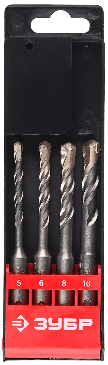 Набор ЗУБР: Буры по бетону, хвостовик SDS-plus, S4, в боксе, 5х110, 6х110, 8х110, 10х110мм, 4шт &mdash; Официальный партнер ЗУБР в России