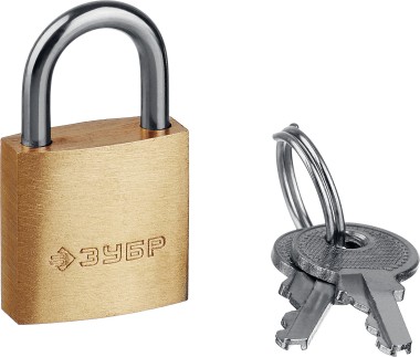 Замок навесной мини, латунный корпус ЗУБР 20 мм, 37130-20_z01 — Официальный партнер ЗУБР в России