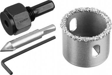 Коронка-чашка ЗУБР, высота 25мм, d=32мм, с карбид-вольфрамовой крошкой, зерно Р 30-40, в сборе с державкой и сверлом, &quot;Профессионал&quot;, 33360-032_z01 — Официальный партнер ЗУБР в России