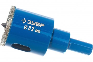 Коронка алмазная по кафелю и стеклу, d=32 мм, зерно Р 60, в сборе с центрирующим сверлом и имбусовым ключом, ЗУБР Профессионал 29850-32 — Официальный партнер ЗУБР в России