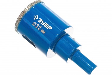 Коронка алмазная по кафелю и стеклу, d=32 мм, зерно Р 60, в сборе с центрирующим сверлом и имбусовым ключом, ЗУБР Профессионал 29850-32 — Официальный партнер ЗУБР в России