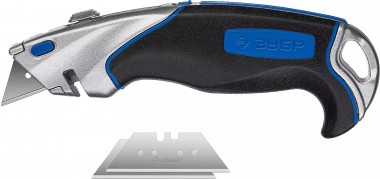 Нож ЗУБР &quot;ПРОФЕССИОНАЛ&quot; А24, трапециевидное лезвие, автостоп, быстрая замена лезвий ТИТАН-Т, универсальный нож — Официальный партнер ЗУБР в России