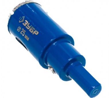 Коронка алмазная по кафелю и стеклу, d=25 мм, зерно Р 60, в сборе с центрирующим сверлом и имбусовым ключом, ЗУБР Профессионал 29850-25 — Официальный партнер ЗУБР в России