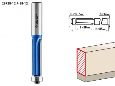 Фреза кромочная с нижним подшипником(3 лезвия), D= 12,7мм, рабочая длина-38мм, хв.-12мм, d-12,7мм, ЗУБР Профессионал — Официальный партнер ЗУБР в России