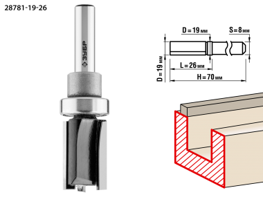Фреза пазовая прямая с верхним подшипником, D=12,7 мм, рабочая длина-26 мм, хв.-8 мм, d-12,7 мм, ЗУБР Профессионал — Официальный партнер ЗУБР в России