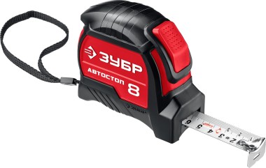 Рулетка АВТОСТОП ЗУБР 8 м х 25 мм, автостоп, ударостойкий, обрезиненный корпус, 34052-08-25_z01 Мастер — Официальный партнер ЗУБР в России