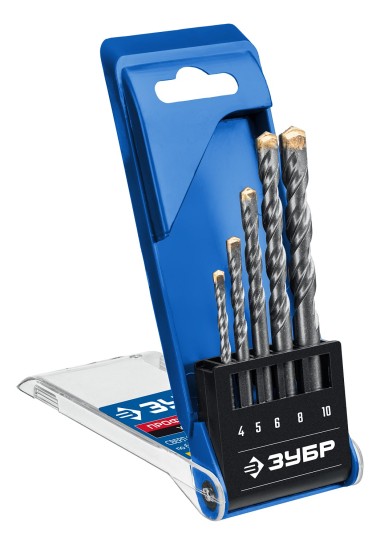 Набор сверл по бетону усиленных ЗУБР 5 шт: O 4-5-6-8-10 мм, 3-гранный хвостовик, 2916-H5_z01 Профессионал — Официальный партнер ЗУБР в России