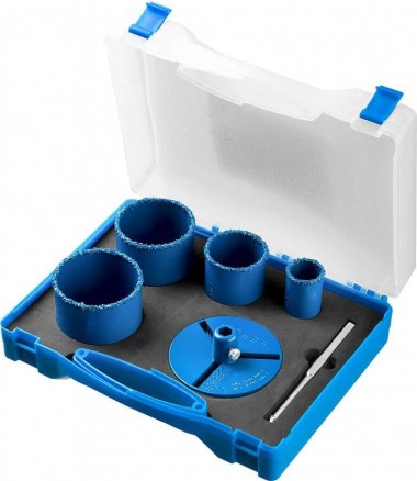 Набор кольцевых коронок ЗУБР с карбид-вольфрамовой крошкой, 6 предметов: d=33; 53; 67; 73мм; основание, сверло, кейс, &quot;Профессионал&quot;, 33350-H6_z01 — Официальный партнер ЗУБР в России