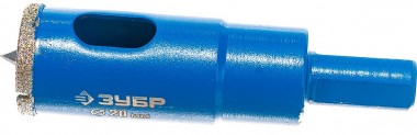 Коронка алмазная по кафелю и стеклу, d=20 мм, зерно Р 60, в сборе с центрирующим сверлом и имбусовым ключом, ЗУБР Профессионал 29850-20 — Официальный партнер ЗУБР в России