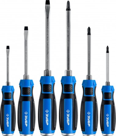 Набор: Отвертки ударные ЗУБР &quot;ПРОФЕССИОНАЛ&quot; &quot;УДАРНИК&quot;, сквозной Cr-V стержень с усилит.под ключ, 2-хкомп.рук, магн.наконечник, в коробке, 6предм — Официальный партнер ЗУБР в России