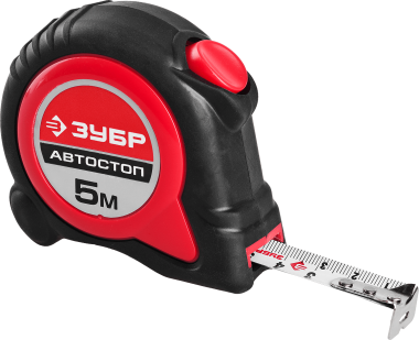 ЗУБР АВТОСТОП 5м / 19мм рулетка с автостопом и ударостойким обрезиненным корпусом — Официальный партнер ЗУБР в России