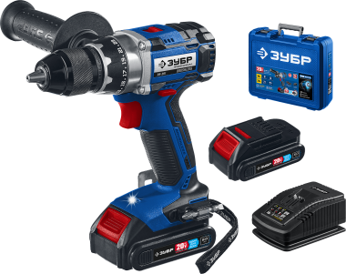 Дрель-шуруповерт ЗУБР DB-201-22 20 В, бесщеточная, 2 АКБ (2Ач), в кейсе, Профессионал — Официальный партнер ЗУБР в России