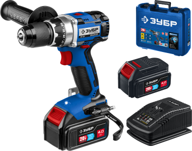 Дрель-шуруповерт ЗУБР DB-201-42 20 В, бесщеточная, 2 АКБ (4Ач), в кейсе, Профессионал — Официальный партнер ЗУБР в России