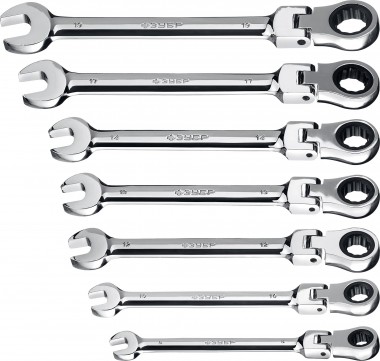 Набор комбинированных гаечных ключей трещоточных шарнирных 7 шт, 8 - 19 мм, ЗУБР — Официальный партнер ЗУБР в России