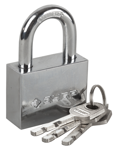 Замок ЗУБР "МАСТЕР" навесной, стальной корпус, закаленная дужка, 60мм &mdash; Официальный партнер ЗУБР в России