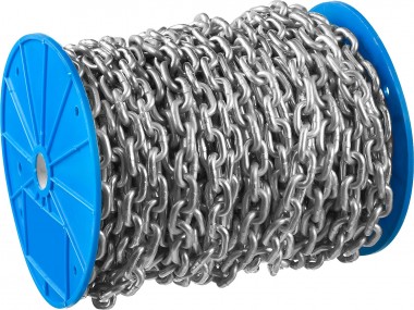 Цепь короткозвенная, DIN 766, оцинкованная сталь, d=2мм, L=200м, ЗУБР Профессионал — Официальный партнер ЗУБР в России