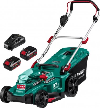 Газонокосилка бесщеточная 36В ГКЛ-3736-42 ЗУБР, 370мм, 2х18В АКБ (4Ач), 6 ступеней кошения (25-75мм), 35л травосборник — Официальный партнер ЗУБР в России