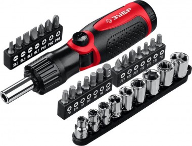 Набор: Отвертка реверсивно-рычажная &quot;МВ-31&quot;, ЗУБР Мастер 25161-H31, с битами и торцовыми головками, Cr-V сталь, 31 предмет — Официальный партнер ЗУБР в России