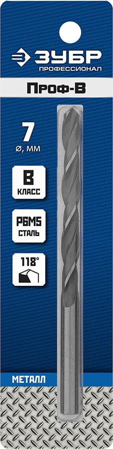 Сверло по металлу ЗУБР ? 7 x 109 мм, сталь Р6М5, класс В, 29621-7 Профессионал — Официальный партнер ЗУБР в России