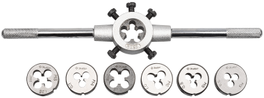 Набор ЗУБР &quot;МАСТЕР&quot; с металлорежущим инструментом, плашки М3-М12, плашкодержатель, - на карточке, 8 предметов — Официальный партнер ЗУБР в России