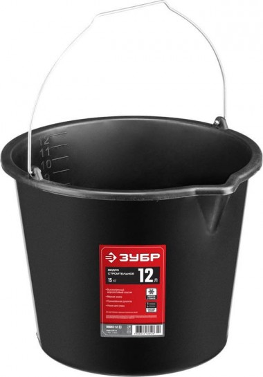 Ведро пластмассовое для приготовления и переноски строительных смесей, 12 л, 24.5Х31.5Х31.5 см 06093-12_z02 ЗУБР — Официальный партнер ЗУБР в России
