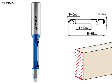 Фреза кромочная прямая со сверлом, D= 6мм, рабочая длина-19мм, хв.-8 мм, ЗУБР Профессионал — Официальный партнер ЗУБР в России