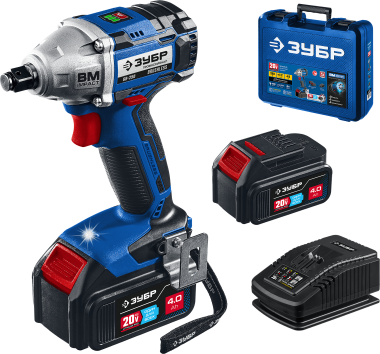Ударный бесщёточный аккумуляторный гайковерт ЗУБР GB-250-42, 20В, 2 АКБ 4Ач, ПРОФЕССИОНАЛ — Официальный партнер ЗУБР в России