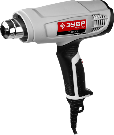 Фен технический (строительный), ЗУБР ФТ-1600, насадки 3 шт, 2 режима: 350град/ 350л/мин, 550град/ 550л/мин, коробка, 1600Вт — Официальный партнер ЗУБР в России