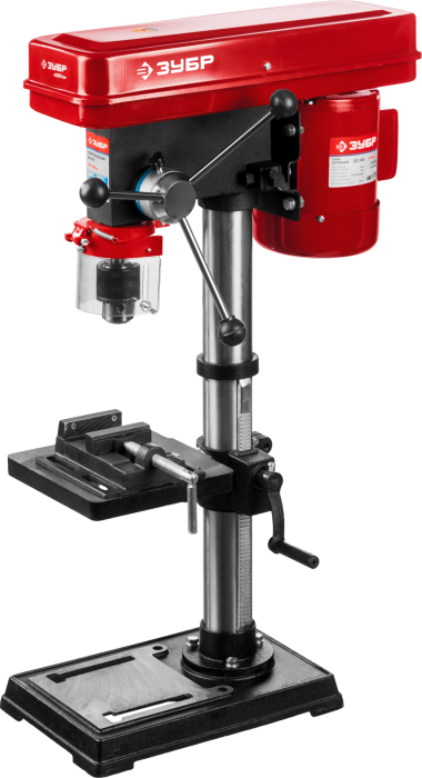 Сверлильный станок, ЗУБР ЗСС-450, 500Вт, 12 скор., патрон 16мм, ход 60мм, посадка В16(МТ2), безоп. вык-ль, тиски 75х75мм, от шпин. до основ. 524мм — Официальный партнер ЗУБР в России