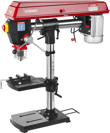 Радиально-сверлильный станок, ЗУБР ЗСС-550, 550Вт, 5ск, патрон 16мм, ход 100мм, посадка В16(МТ2), безоп. выкл-ль, тиски 75х75мм,от шпин.до основ.550мм — Официальный партнер ЗУБР в России