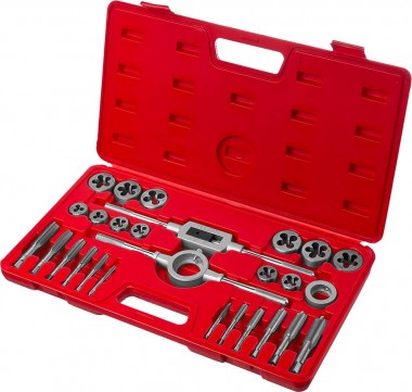 Набор ЗУБР &quot;МАСТЕР&quot; с металлорежущим инстр., метчики однопроходные и плашки М5-М16, оснастка - в пластик. боксе, 27пред. — Официальный партнер ЗУБР в России