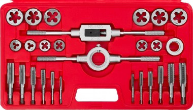 Набор ЗУБР &quot;МАСТЕР&quot; с металлорежущим инстр., метчики однопроходные и плашки М5-М16, оснастка - в пластик. боксе, 27пред. — Официальный партнер ЗУБР в России