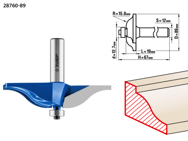 Фреза фигирейная №1, D= 89мм, рабочая длина-19мм, радиус-15,8мм, хв.-12мм, d-12,7мм, ЗУБР Профессионал — Официальный партнер ЗУБР в России