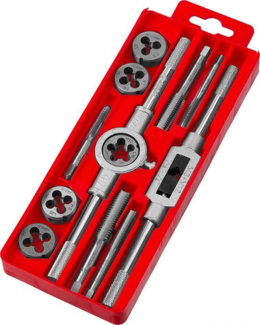 Набор ЗУБР &quot;МАСТЕР&quot; с металлореж. Инстр., метчики однопроходные и плашки М6-М12, оснастка - в пластиковом боксе, 12пред. — Официальный партнер ЗУБР в России